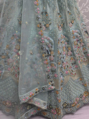 Precious Aqua Blue Sequins Net Bridesmaid Lehenga Choli With Dupatta - Ethnic Plus In