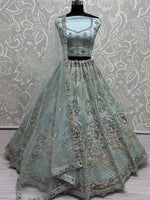 Precious Aqua Blue Sequins Net Bridesmaid Lehenga Choli With Dupatta