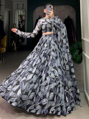 Precious Black Digital Printed Silk Party Wear Lehenga Choli With Dupatta - Ethnic Plus In