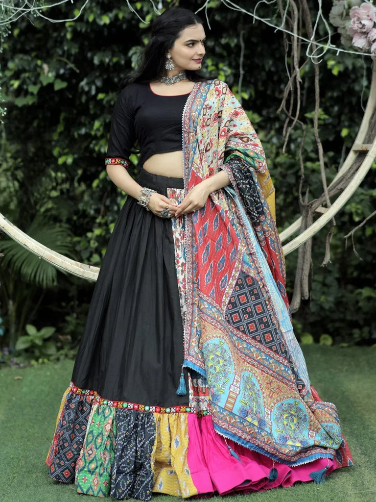 Precious Black Rayon Navratri Lehenga Choli With Dupatta - Ethnic Plus In