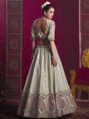 Precious Cream Color Embroidered Silk Bridesmaid Lehenga Choli With Dupatta - Ethnic Plus In