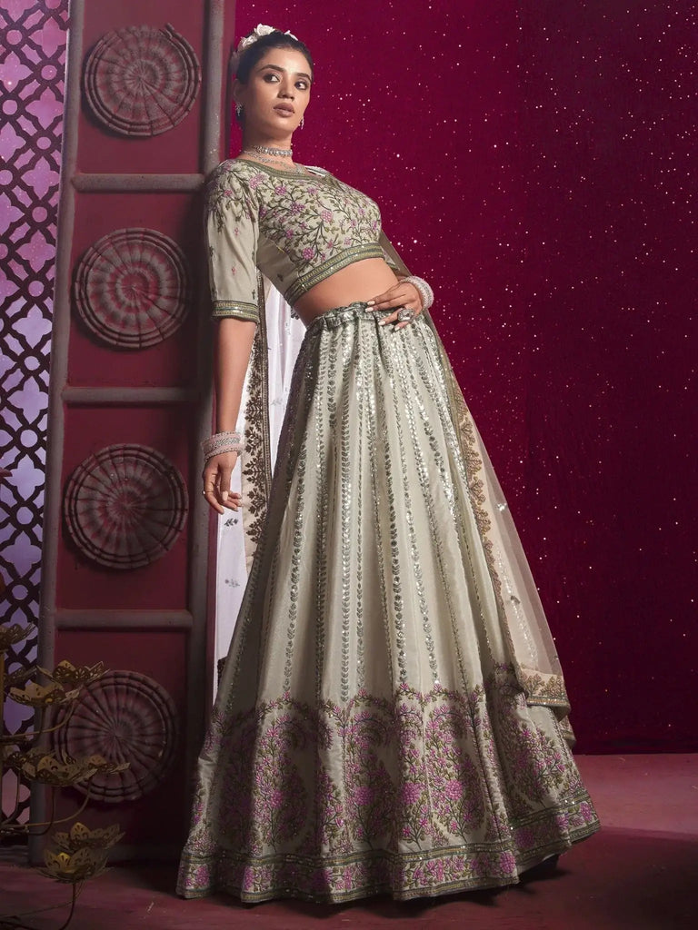 Precious Cream Color Embroidered Silk Bridesmaid Lehenga Choli With Dupatta - Ethnic Plus In