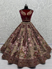 Precious Cream Embroidered Silk Bridal Lehenga Choli With Dupatta - Ethnic Plus In