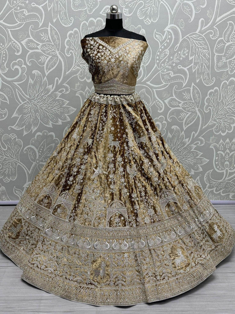 Precious Golden Sequins Velvet Bridesmaid Lehenga Choli With Dupatta - Ethnic Plus In