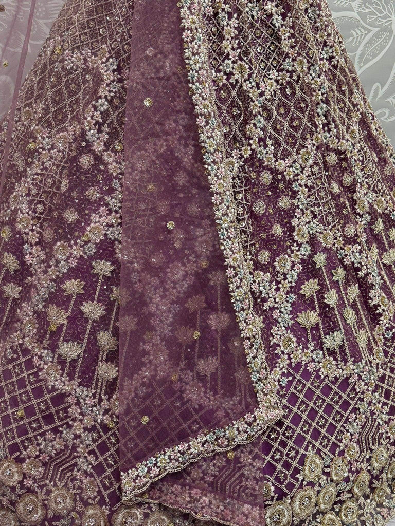 Precious Lilac Sequins Net Designer Lehenga Choli With Dupatta - Ethnic Plus In