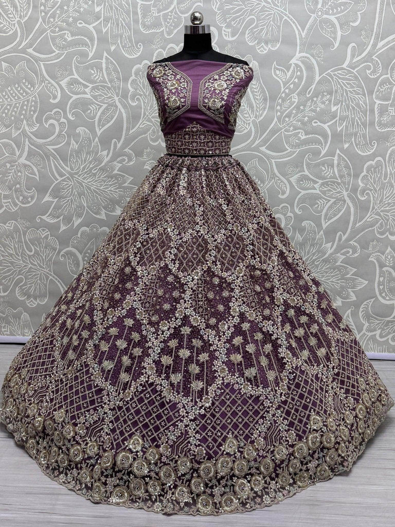 Precious Lilac Sequins Net Designer Lehenga Choli With Dupatta - Ethnic Plus In