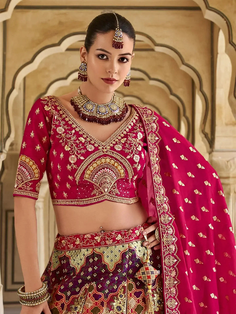 Precious Multi - Color Banarasi Silk Wedding Wear Lehenga Choli - Ethnic Plus In