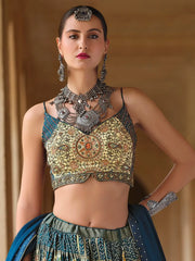 Precious Navy Blue Bandhani Printed Silk Sangeet Wear Lehenga Choli - Ethnic Plus In