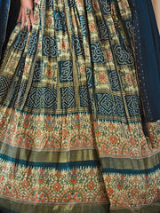 Precious Navy Blue Bandhani Printed Silk Sangeet Wear Lehenga Choli - Ethnic Plus In