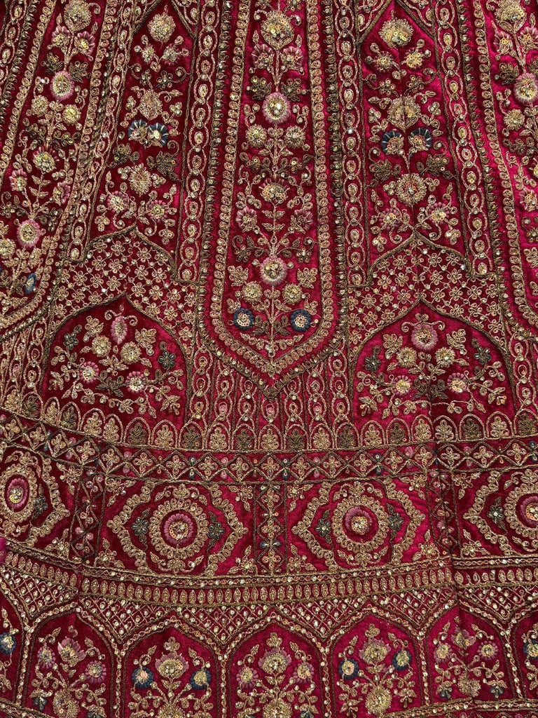 Precious Pink Dori Work Velvet Bridal Lehenga Choli With Double Dupatta - Ethnic Plus In