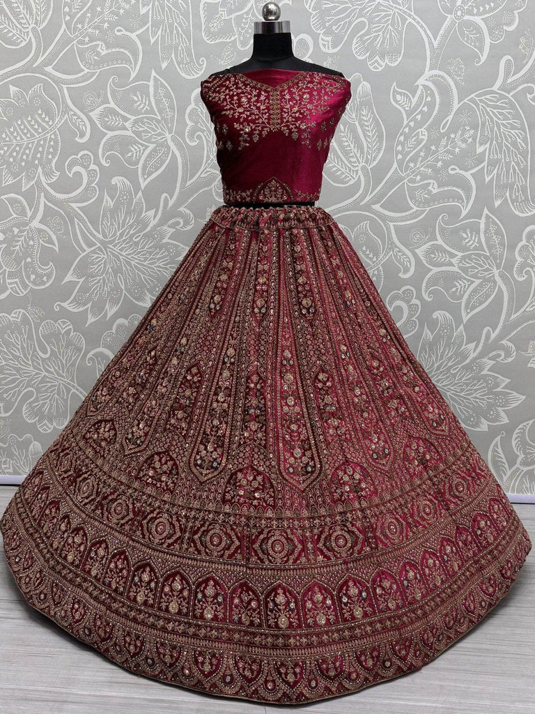 Precious Pink Dori Work Velvet Bridal Lehenga Choli With Double Dupatta - Ethnic Plus In