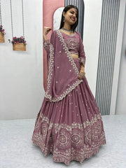 Precious Pink Embroidered Georgette Wedding Lehenga Choli With Dupatta - Ethnic Plus In