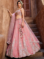 Precious Pink Embroidered Silk Bridesmaid Lehenga Choli With Dupatta - Ethnic Plus In