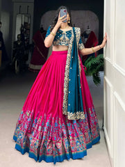 Precious Pink Tussar Silk Foil Work Traditional Lehenga Choli - Ethnic Plus In