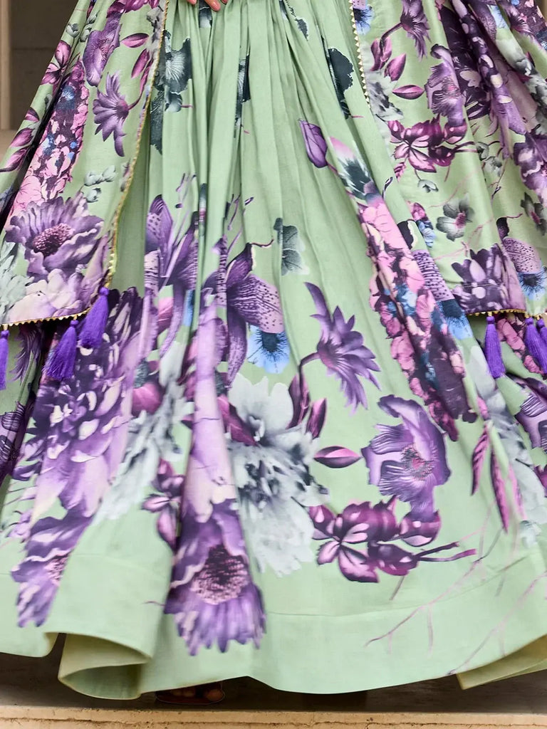 Precious Pista Green Floral Printed Silk Festival Wear Lehenga Choli - Ethnic Plus In