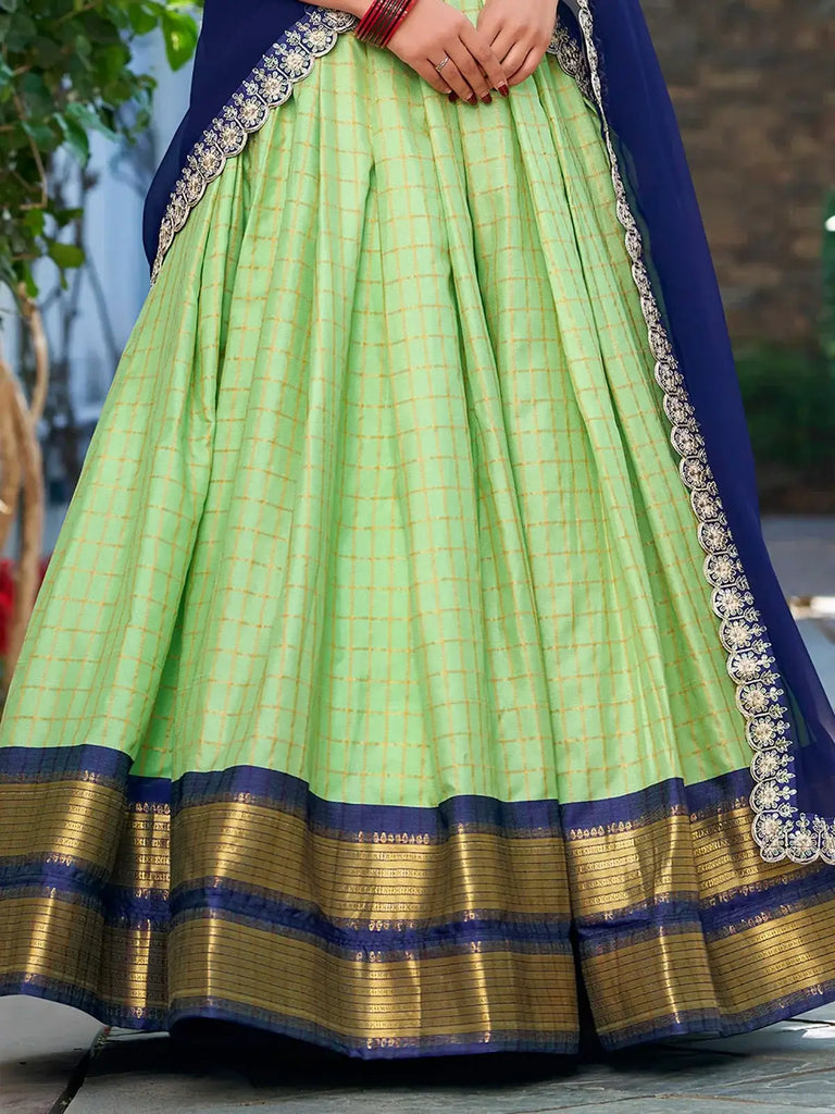 Precious Pista Green Zari Weaving Art Silk Traditional Half Saree Lehenga - Ethnic Plus In