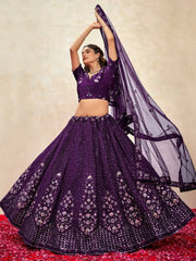 Precious Purple Thread Embroidered Net Designer Lehenga Choli - Ethnic Plus In