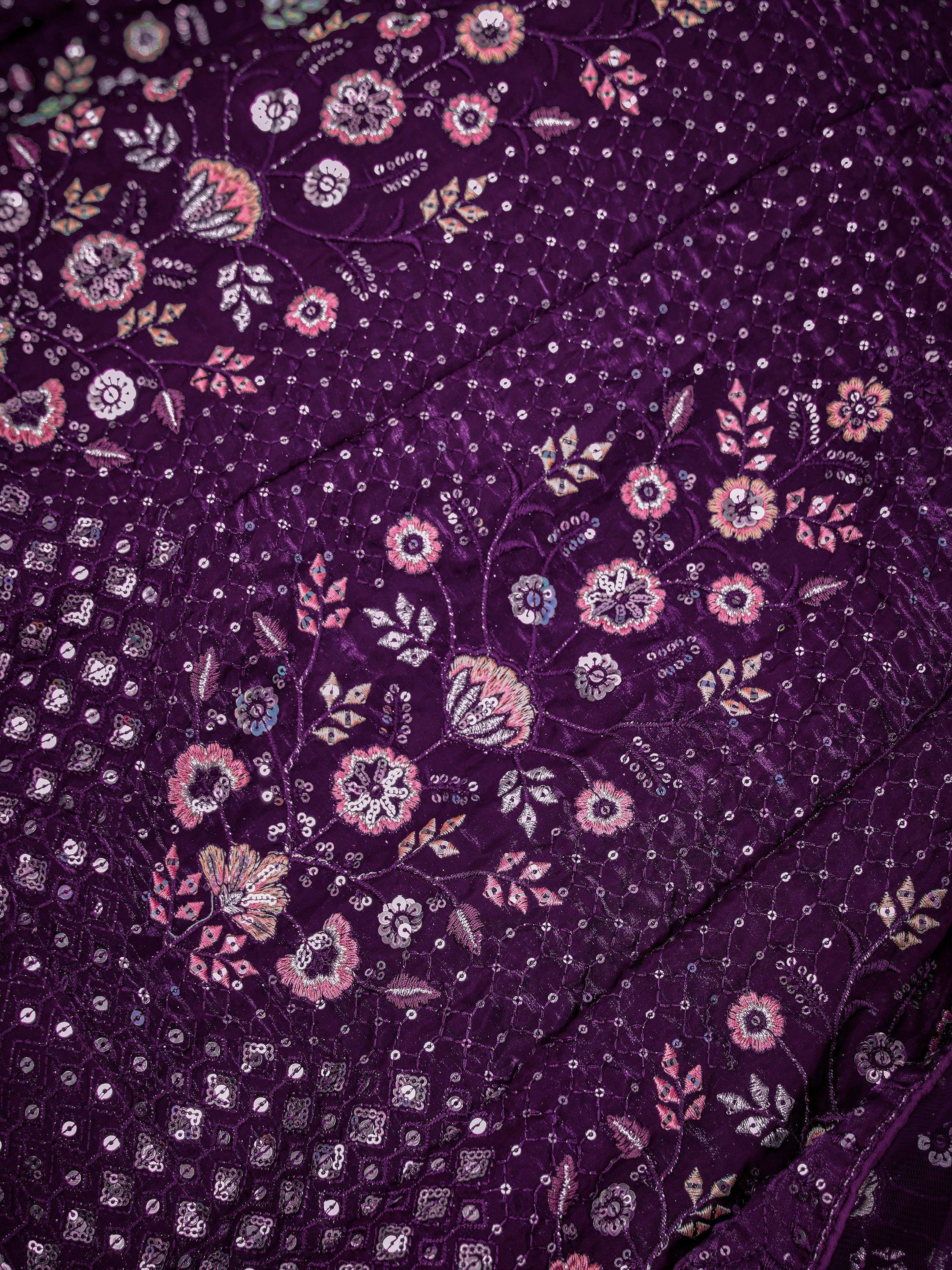 Purple ethnic wear with floral embroidery and sequin detailing for festive occasions