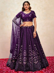Precious Purple Thread Embroidered Net Designer Lehenga Choli - Ethnic Plus In