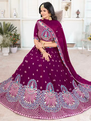 Precious Purple Thread Work Georgette Lehenga Choli With Dupatta - Ethnic Plus In
