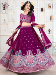 Precious Purple Thread Work Georgette Lehenga Choli With Dupatta - Ethnic Plus In