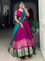 Precious Rani Pink Embroidered Cotton Event Wear Half Saree Lehenga