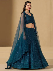 Precious Teal Blue Thread Work Georgette Engagement Wear Lehenga Choli - Ethnic Plus In