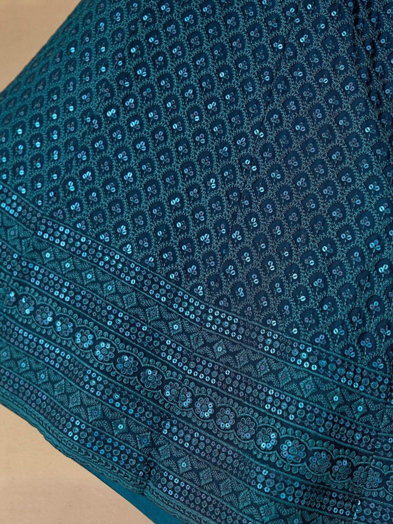 Precious Teal Blue Thread Work Georgette Engagement Wear Lehenga Choli - Ethnic Plus In