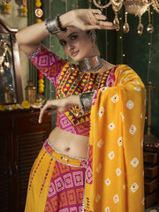 Precious Yellow Printed Cotton Navratri Lehenga Choli With Dupatta - Ethnic Plus In