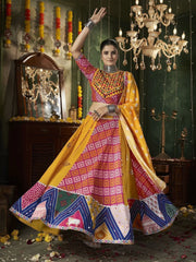 Precious Yellow Printed Cotton Navratri Lehenga Choli With Dupatta - Ethnic Plus In
