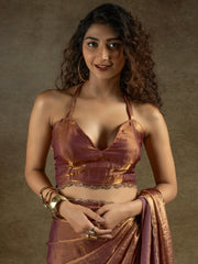 Precious Rose Gold Satin Reception Wear Pre-Stitched Saree