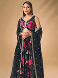 Pretty Black Chinon Floral Printed Lehenga Choli - Ethnic Plus In
