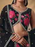 Pretty Black Chinon Floral Printed Lehenga Choli - Ethnic Plus In