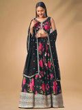 Pretty Black Chinon Floral Printed Lehenga Choli - Ethnic Plus In