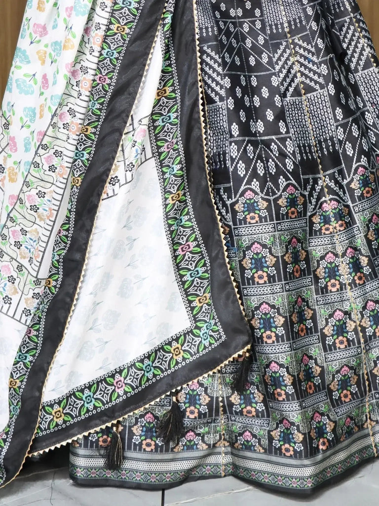 Pretty Black Printed Art Silk Wedding Wear Lehenga Choli With Dupatta - Ethnic Plus In