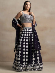 Pretty Dark Purple Thread Work Georgette Reception Wear Lehenga Choli - Ethnic Plus In