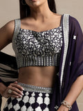 Pretty Dark Purple Thread Work Georgette Reception Wear Lehenga Choli - Ethnic Plus In