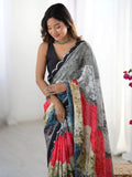 Pretty Grey Chinon Festival Wear Saree With Blouse - Ethnic Plus In