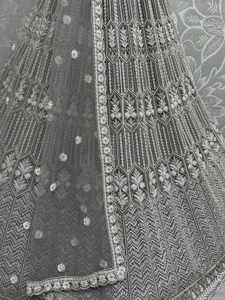 Pretty Grey Sequins Wok Net Wedding Wear Lehenga Choli With Dupatta - Ethnic Plus In