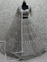 Pretty Grey Sequins Wok Net Wedding Wear Lehenga Choli With Dupatta
