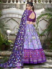 Pretty Lavender Printed Silk Navratri Wear Lehenga Choli With Dupatta - Ethnic Plus In