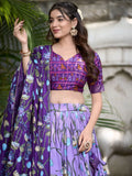 Pretty Lavender Printed Silk Navratri Wear Lehenga Choli With Dupatta - Ethnic Plus In