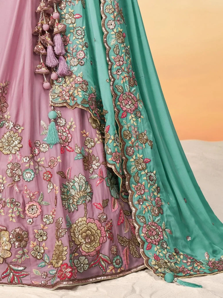 Pretty Mauve Georgette Wedding Wear Lehenga Choli - Ethnic Plus In