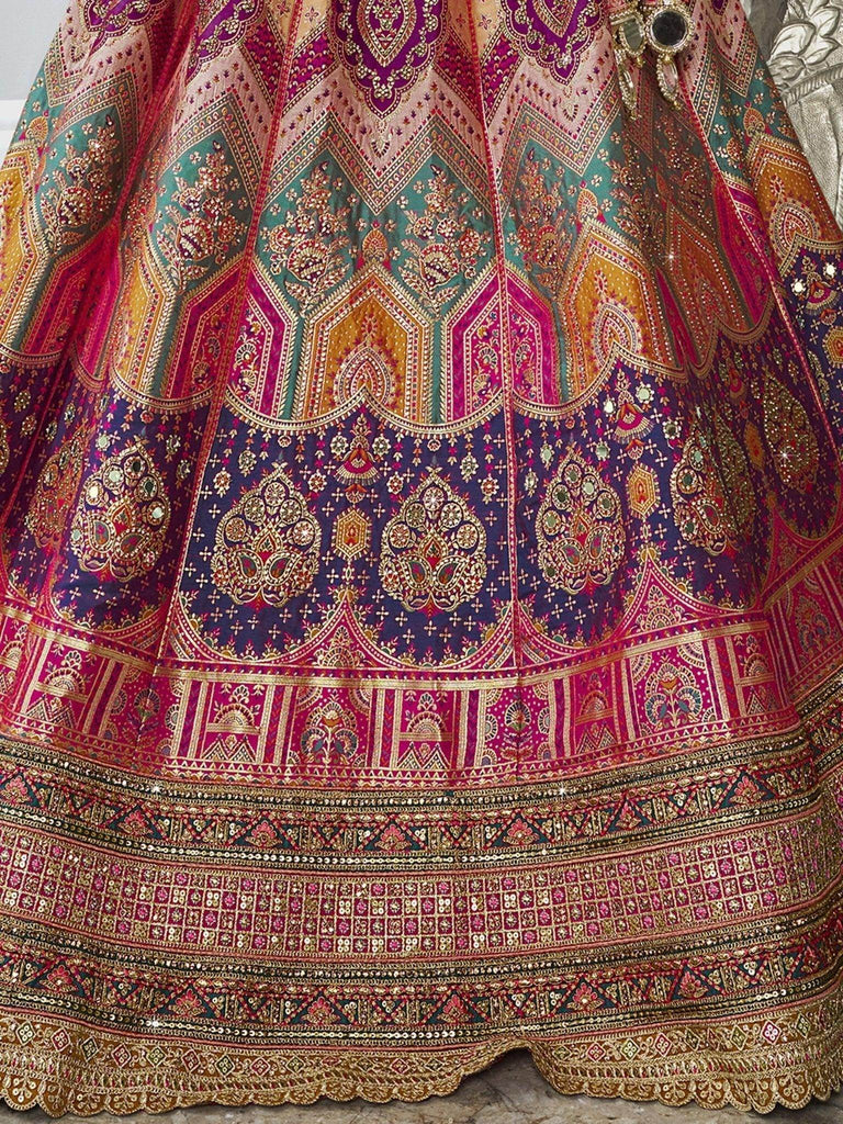 Pretty Multi Color Embroidered Silk Wedding Lehenga Choli With Dupatta - Ethnic Plus In