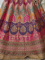Pretty Multi Color Embroidered Silk Wedding Lehenga Choli With Dupatta - Ethnic Plus In