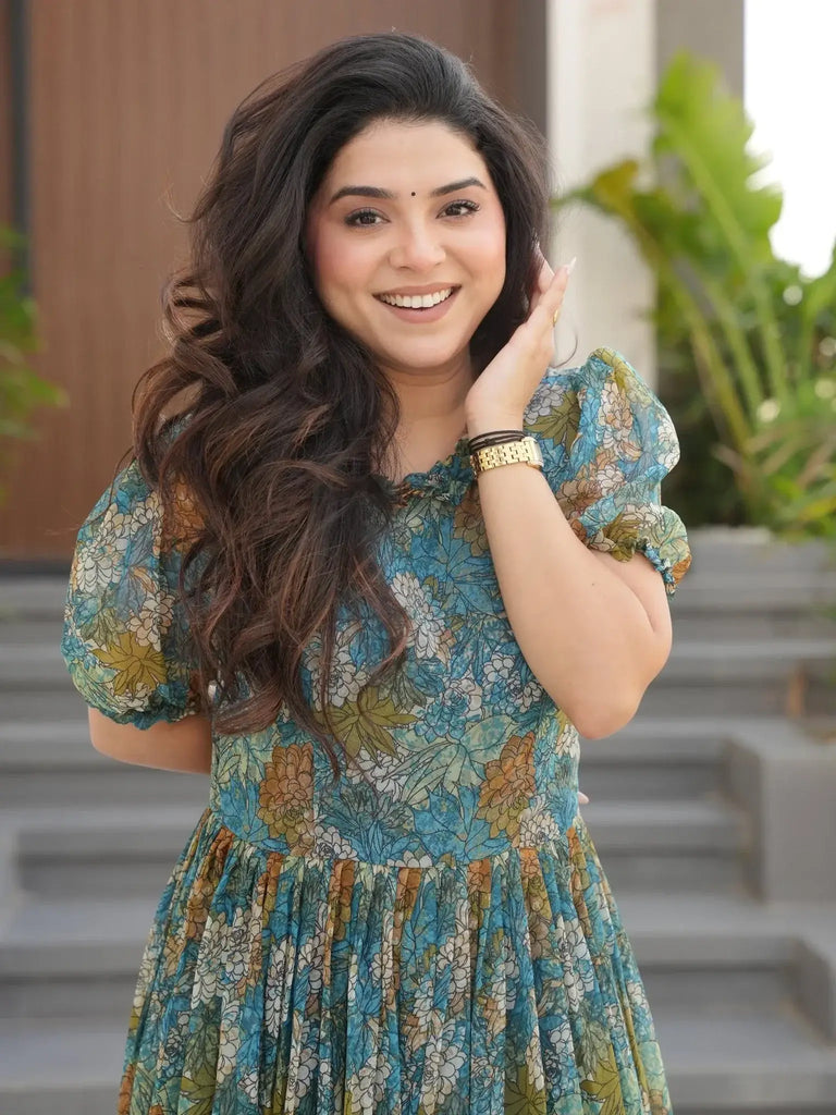 Pretty Multi Color Georgette Floral Print Festival Wear Gown - Ethnic Plus In