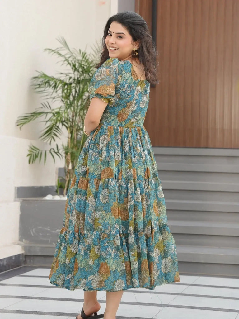 Pretty Multi Color Georgette Floral Print Festival Wear Gown - Ethnic Plus In