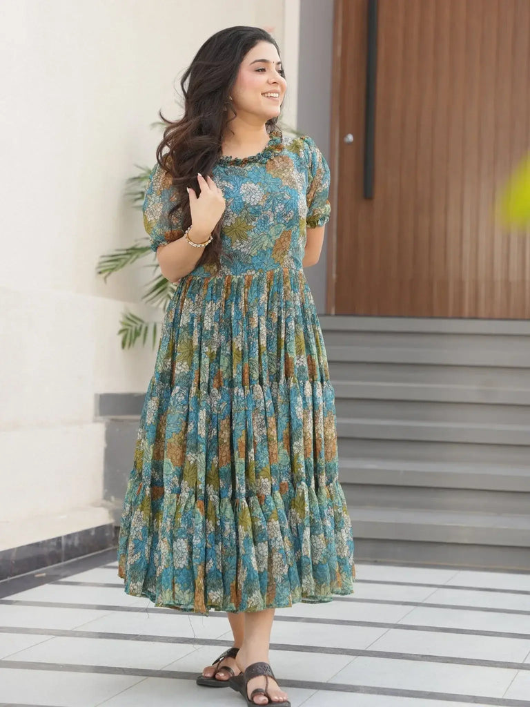 Pretty Multi Color Georgette Floral Print Festival Wear Gown - Ethnic Plus In