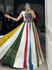 Pretty Multi Color Pure Rayon Embroidered Navratri Wear Lehenga Choli - Ethnic Plus In