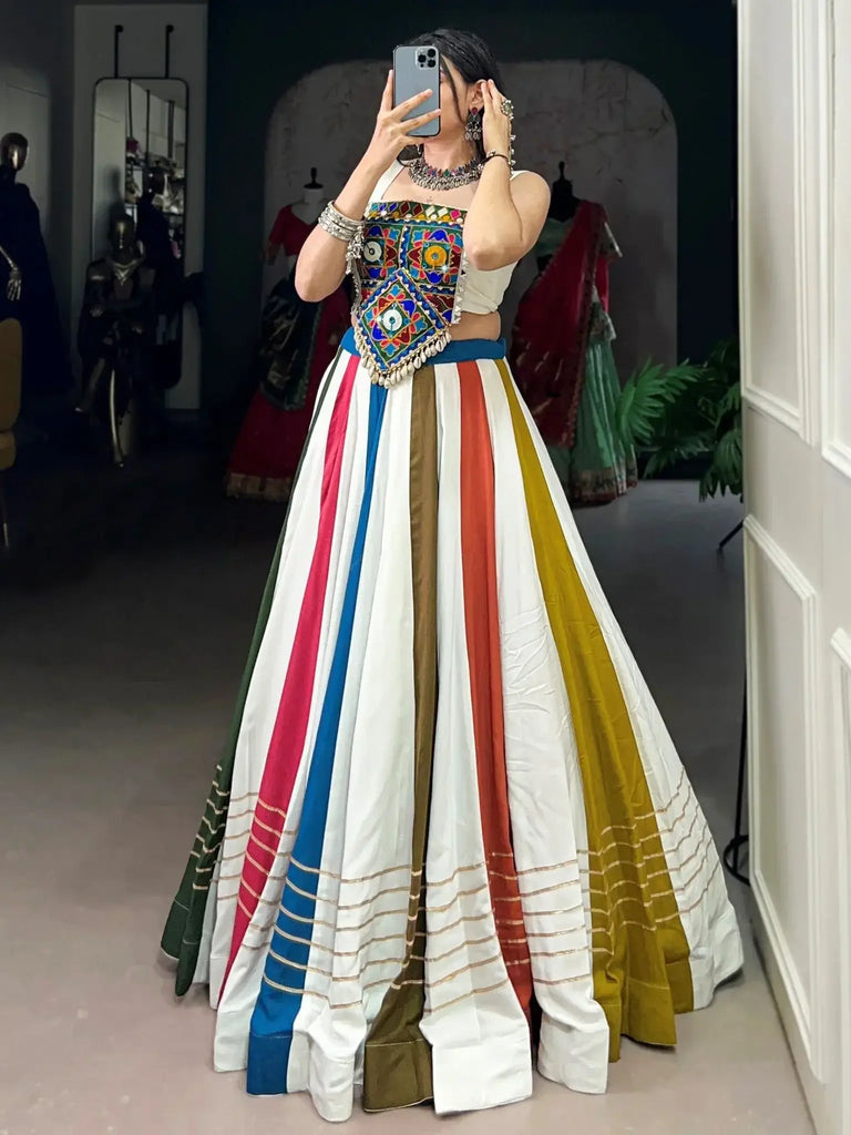Pretty Multi Color Pure Rayon Embroidered Navratri Wear Lehenga Choli - Ethnic Plus In